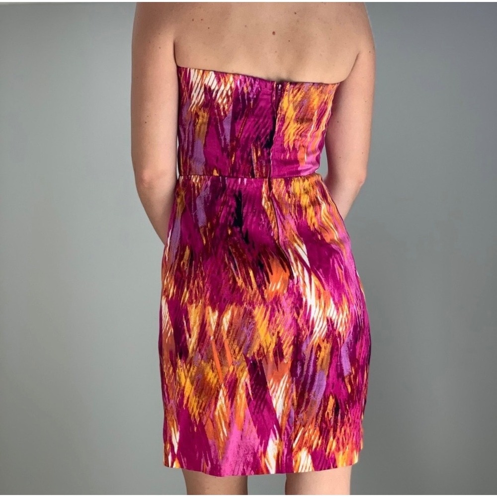 Bisou Bisou Strapless Sheath Dress Size 16 Pink Orange Abstract Cocktail Dress - Picture 2 of 10